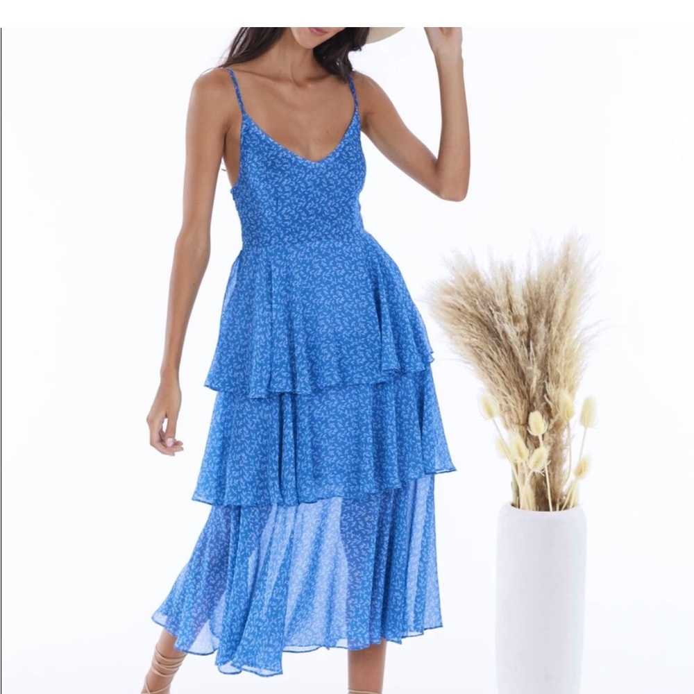 NWT Allison New York Floral Sapphire Ruffle Tiered Dress Size XS